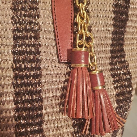 🍂BRAHMIN ASHER LEATHER & STRAW SHOULDER BAG EUC  GREAT FOR SPRING